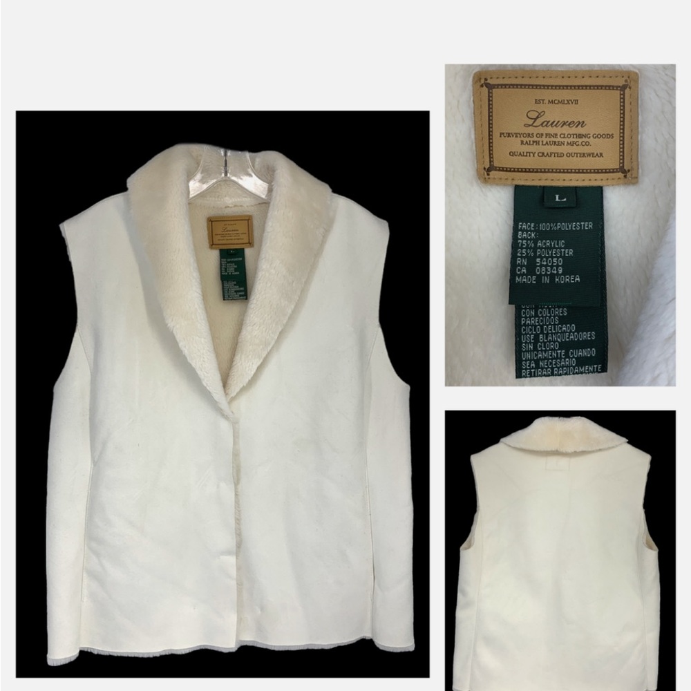 🐎🤍Ralph Lauren | Vintage Faux Vegan Suede & Fur Lined Vest Sz Petite Large